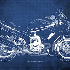 Suzuki GSX1250FA 2012 Blueprint,Art Print,Motorcycle Art print,Original Drawing for men cave.Motorcycle art,man cave decoration