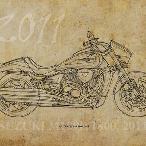 SUZUKI M109R 1800 2011, 14x10 in to 60x42in. Based on my Original Handmade Drawing
