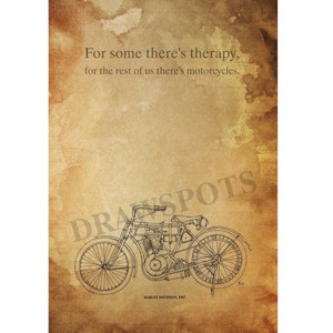 Harley Davidson 1907- Cita personalizada: "Para algunos hay terapia, para el resto de nosotros hay motocicletas.", 11.5x16 en