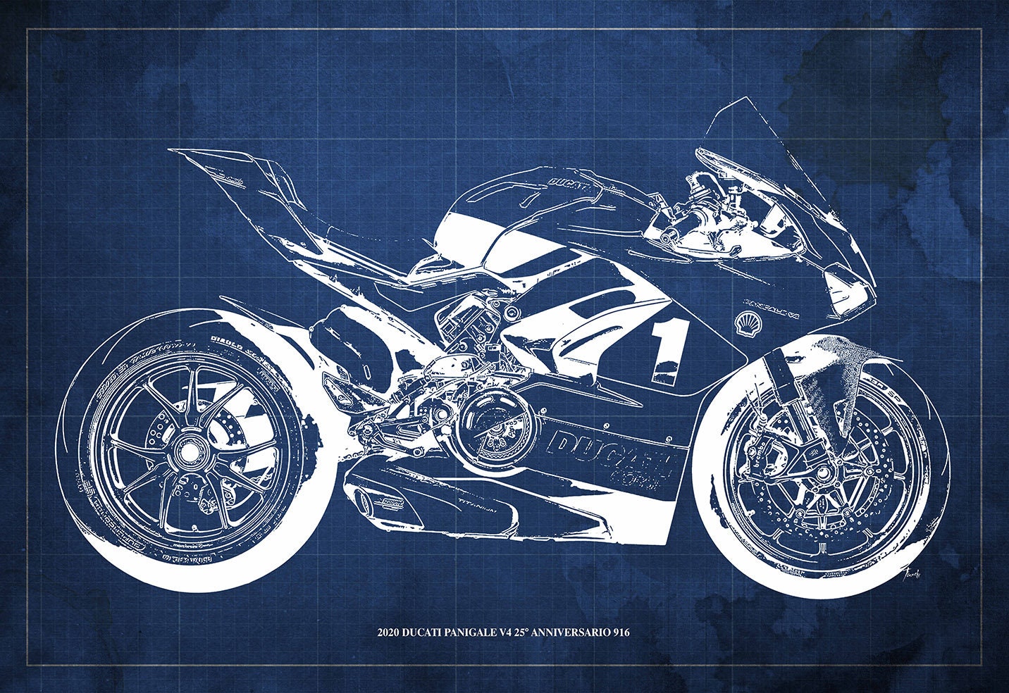 Ducati Panigale V4 Blueprint, Motorcycle Art Print,unique Wall Art