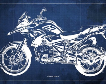 BMW R1250RS Blueprint Art Print, Garage Office Decor,Unique Wall Art