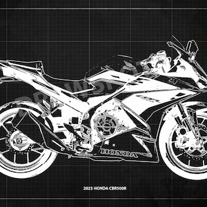 2023 Honda CBR500R Blueprint, Art Print 14x9.60 a 60x41in, Bike Art, presente para marido, decoração de garagem, decoração de escritório