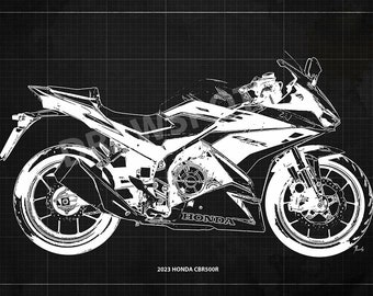 2023 Honda CBR500R Blueprint Art Print, Garage Decor,office decor