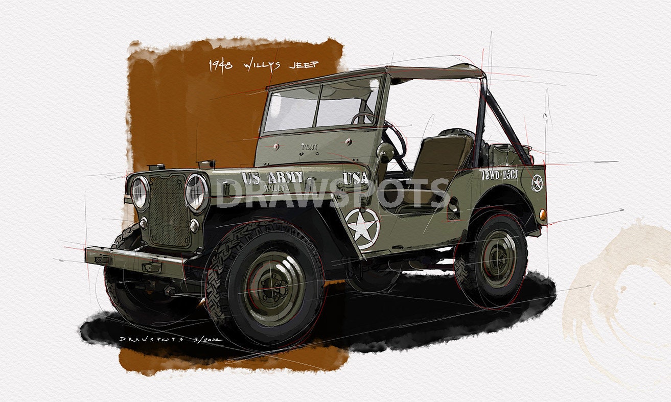 1948 Willys Jeep Original Handmade Drawingart Print Original - Etsy Denmark
