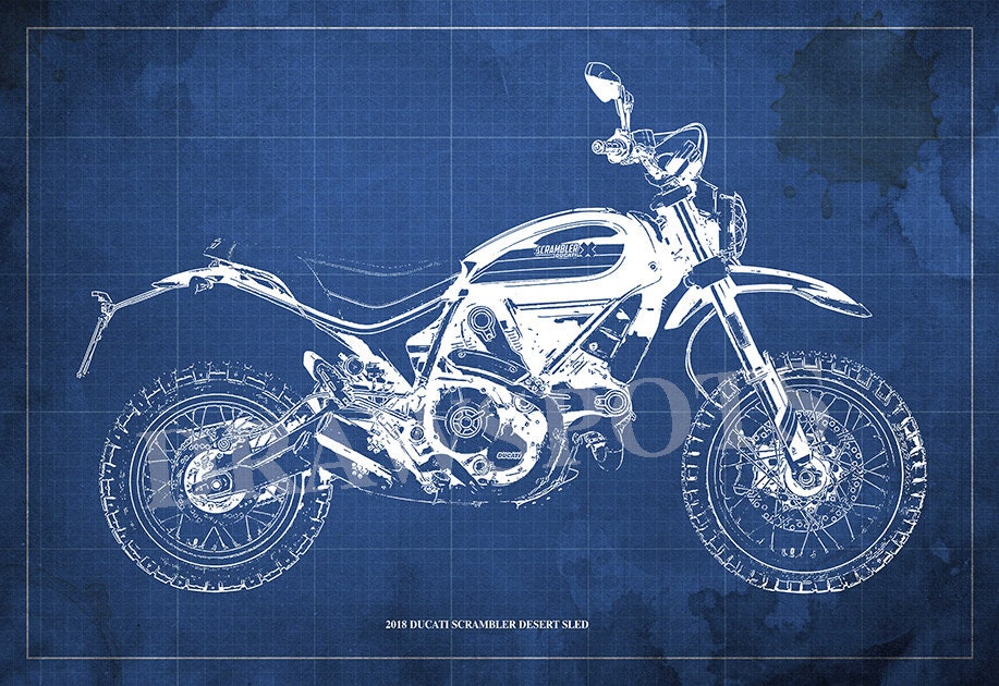18 Ducati Scrambler Desert Sled Blueprintart Print Larger Etsy