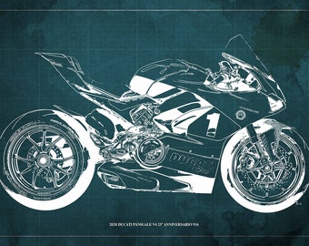 Ducati Panigale V4 Blueprint, Motorcycle Art Print,unique Wall Art