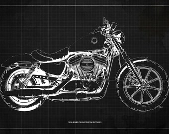 2020 Harley-davidson Iron 883 Blueprint,art Print 14x9.60 to