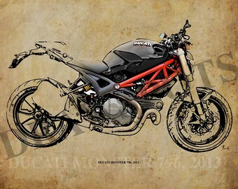 Ducati Monster 796 2013- version B, Art Print 14x8.75 Inches to 60x41in, Motorcycle Art print, big size print, large wall print,office decor