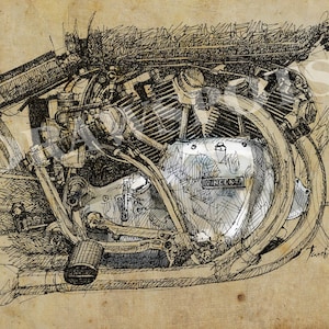 1950 Vincent Rapide Series C, Original Handmade Drawing, Gift For Men, Based on my Original Handmade Drawing, Art Print 11.5x16in