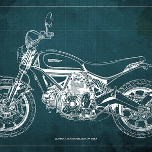 2020 Ducati Scrambler Icon Dark Blueprint,Art Print 14x9.60 to 60x41in,Bike Art print,gift for husband,garage decor,office decor