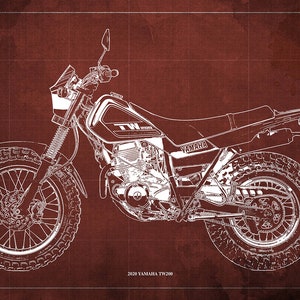 Yamaha TW200 blauwdruk 2020, kunstprint 14 x 9,60 tot 60 x 41 inch, fietskunstprint, cadeau voor echtgenoot, garageinrichting, kantoorinrichting, mancavedecor