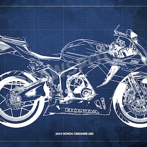 2024 Honda CBR600RR ABS Blueprint, Art Print 14x9.60 a 60x41in, Bike Art, presente para marido, decoração de garagem, decoração de escritório