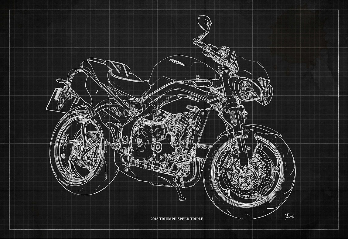 Quadro decorativo Desenho Moto Trumph Speed triple no Shoptime