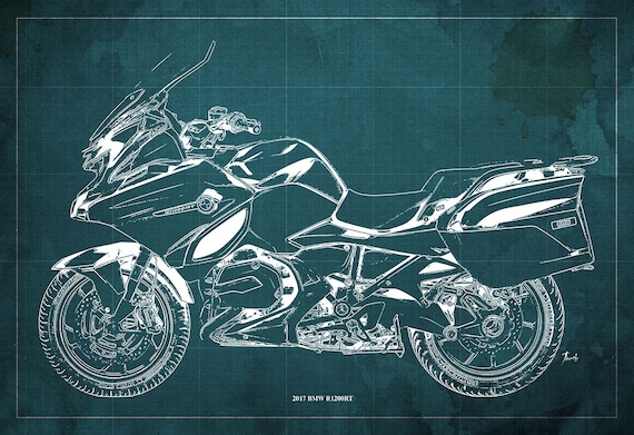 2017 BMW R1200RT Blueprint art Print 14x9.60 to 60x41in bike Art