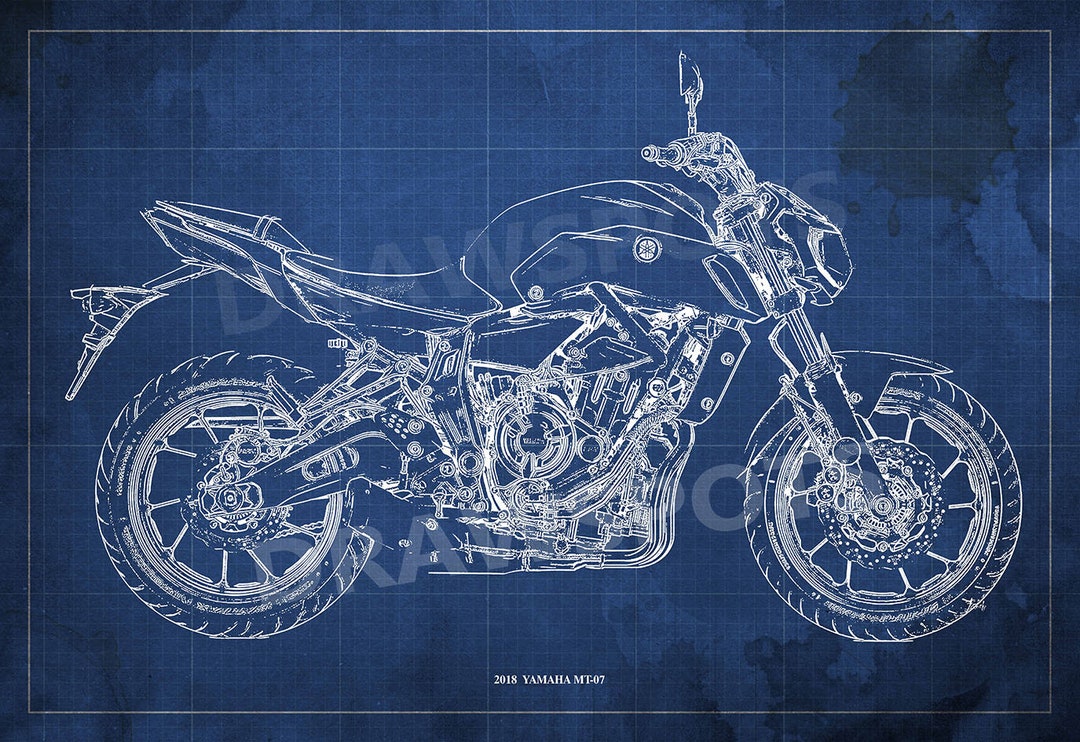 2018 Yamaha MT-07 Blueprint Art Print, Motorcycle Drawing (digital Art ...
