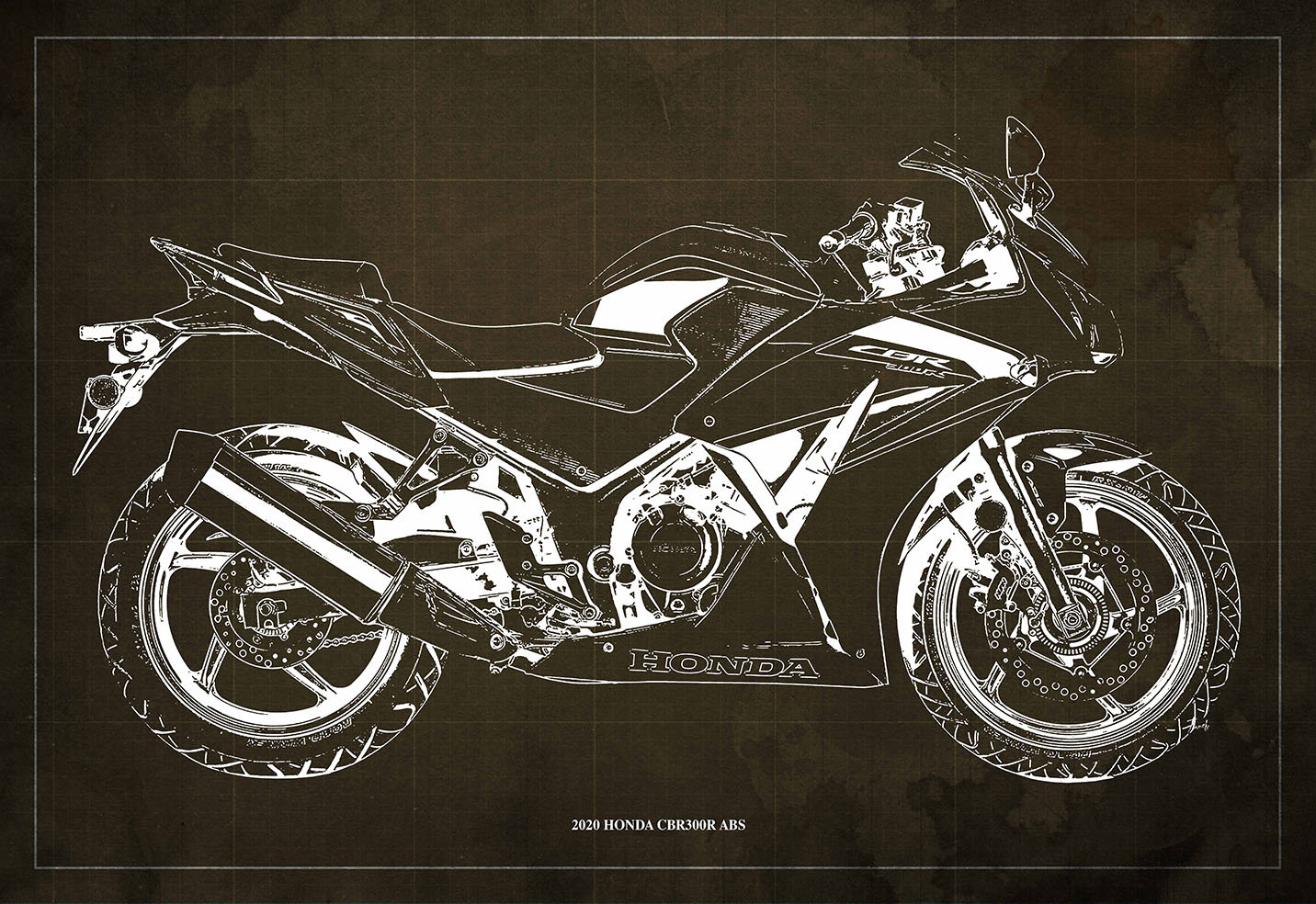 2020 Honda CBR300R ABS Blueprint art Print 14x9.60 to 60x41in bike