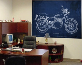 Motorcycle poster Suzuki TU250X 2013 Blueprint, Art Print 14.00x9.63Inches and larger sizes, Motorcycle Art print,Drawing for men cave