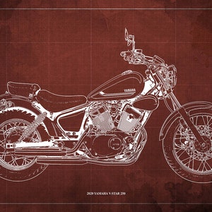 2020 Yamaha V-Star 250 Blueprint,Art Print 14x9.60 to 60x41in,Bike Art print,gift for husband,garage decor,office decor,man cave decor