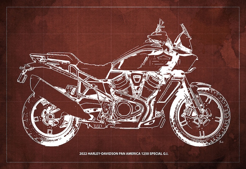 2022 Harley-Davidson Pan America 1250 Special G.I. Blueprint,Art Print ,Bike Art print,gift for husband,garage decor,office decor image 4