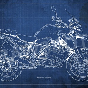 2016 BMW R1200GS Blueprint, Art Print 8x12in to 60x41in, Motorcycle Art print, gift for husband, home decoration, office decoration