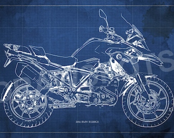 2016 BMW R1200GS Blueprint, Art Print 8x12in to 60x41in, Motorcycle Art print, gift for husband, home decoration, office decoration