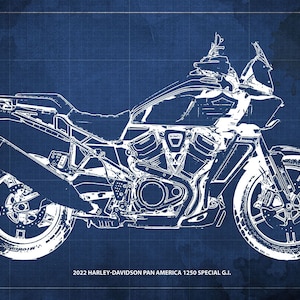 2022 Harley-Davidson Pan America 1250 Special G.I. Blueprint,Art Print ,Bike Art print,gift for husband,garage decor,office decor image 1