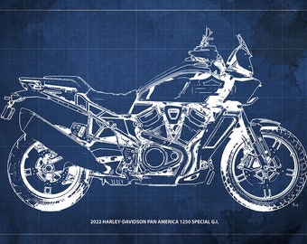 2022 Harley-Davidson Pan America 1250 Special G.I. Blueprint Art Print