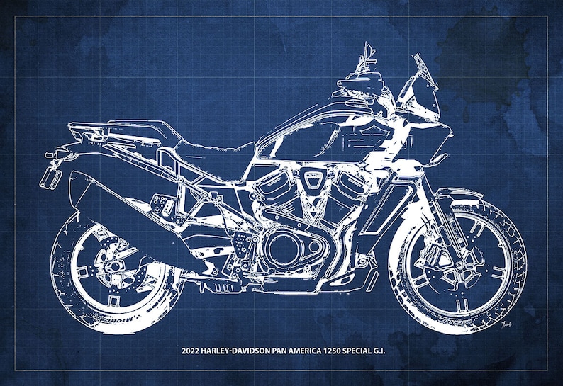 2022 Harley-Davidson Pan America 1250 Special G.I. Blueprint,Art Print ,Bike Art print,gift for husband,garage decor,office decor image 1