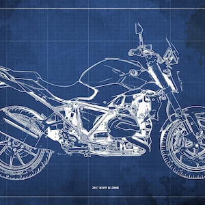 2017 BMW R1200R Blueprint,Art Print 14x9.60 to 60x41in,Bike Art print,gift for husband,garage decor,office decoration,man cave decor
