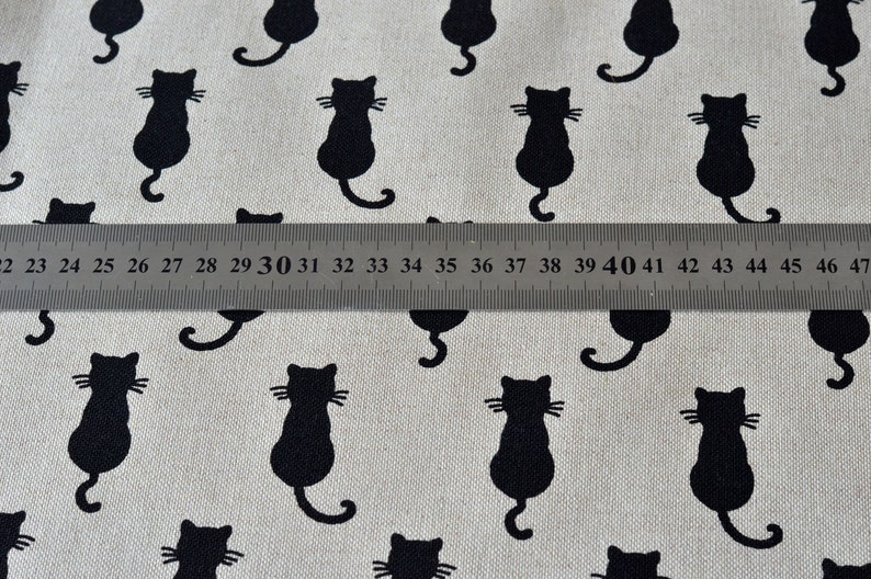 Small black cat print fabric Cute tiny cats Halloween theme fabric Cat lovers material