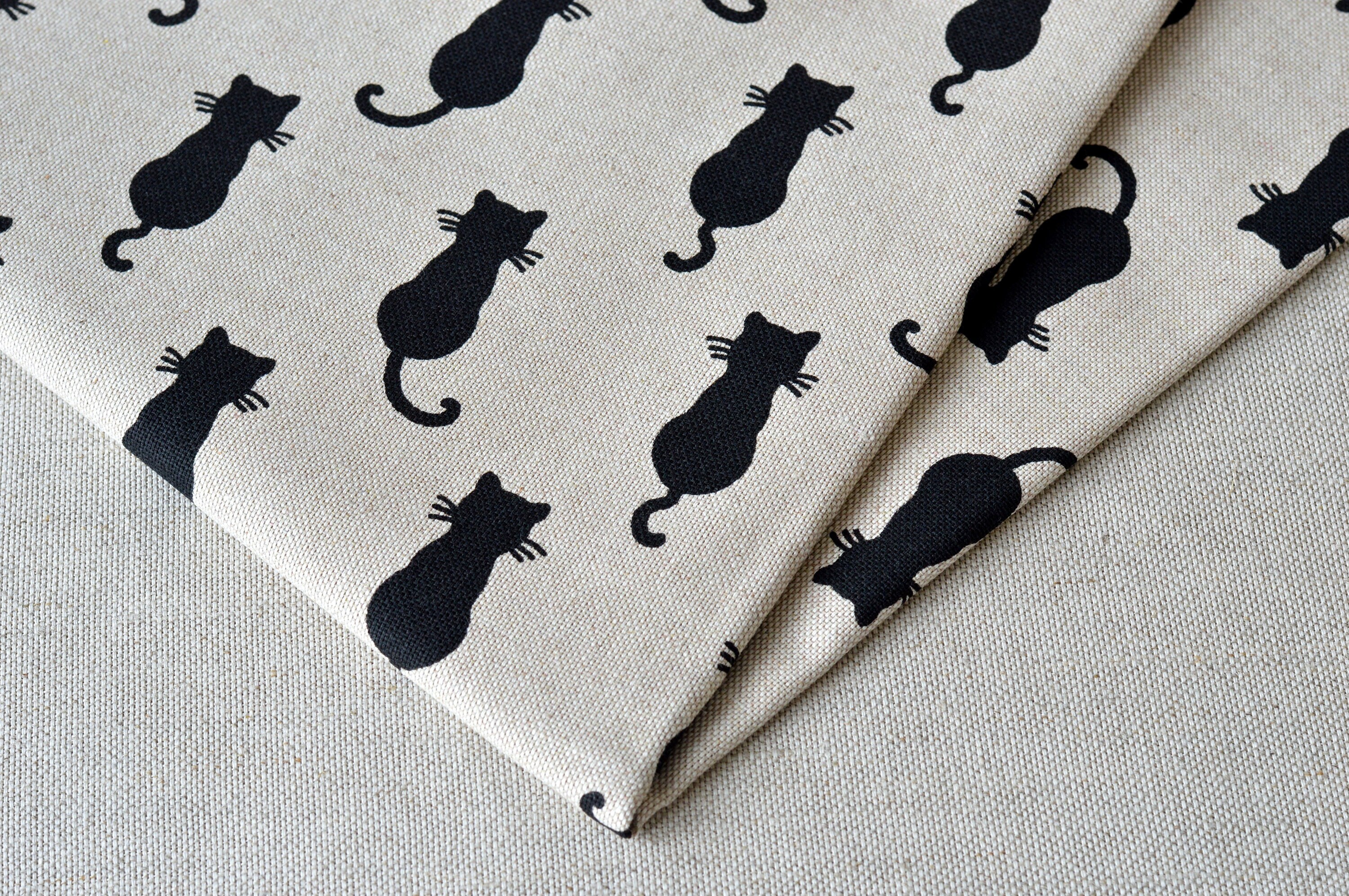 Small black cat print fabric Cute tiny cats Halloween theme fabric Cat lovers material