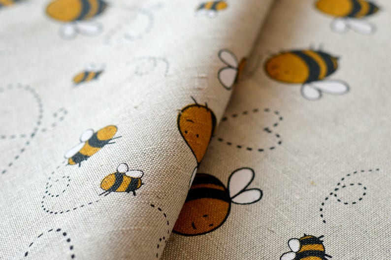 Linen fabric of yellow bee / Bees fabric by the half yard / Etsy