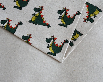 Dragon fabric / Yellow dragon linen fabric / Animated linen fabric / Kids linen / Animal pattern fabric / Funny sewing material