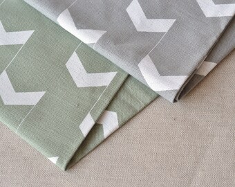 White arrows linen fabric / Geometric shape print fabric / Linen fabric by half meter