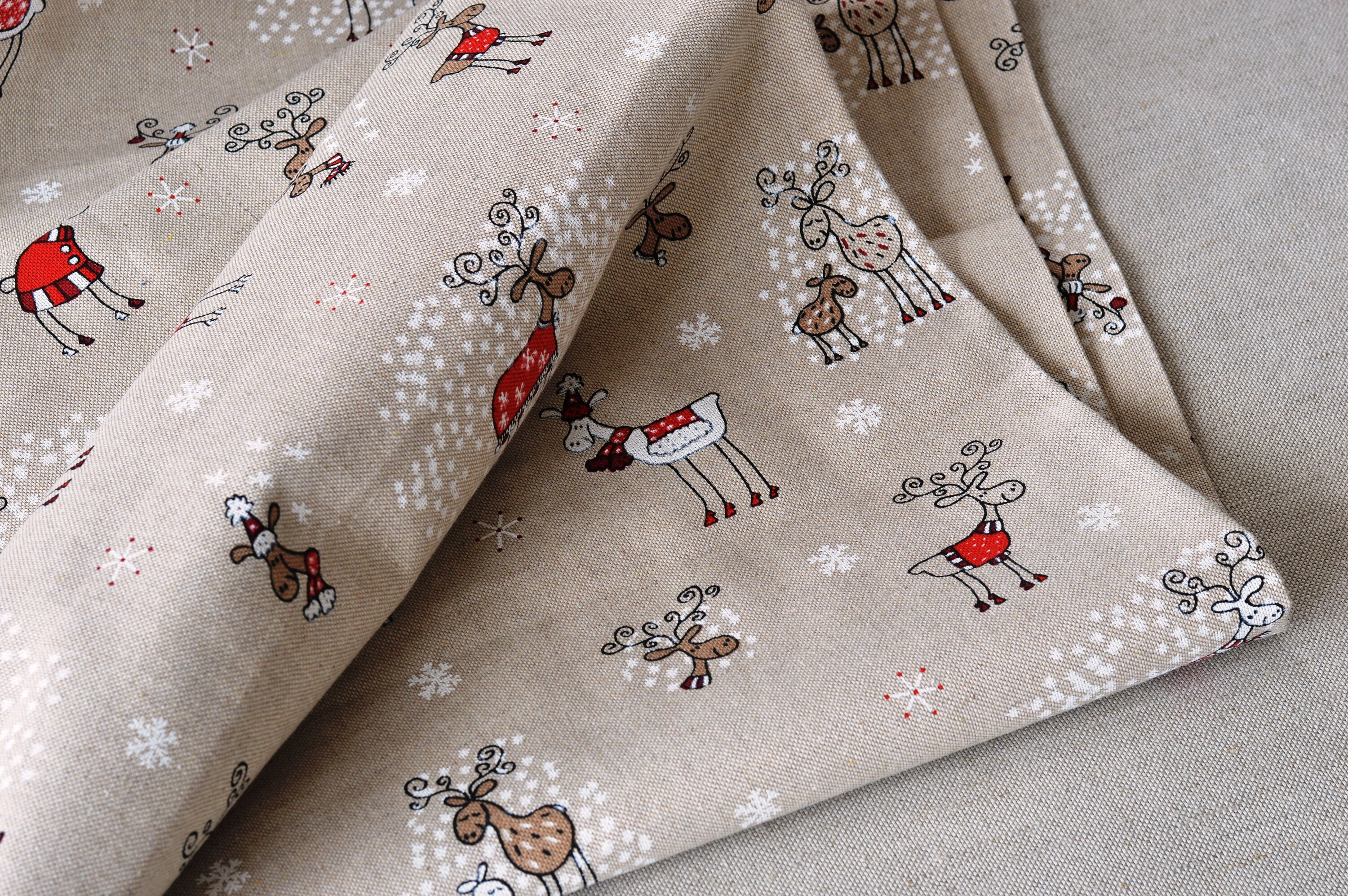 Cute Christmas reindeer cotton fabric / Fabric with reindeer /  Etsy