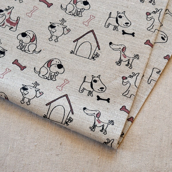 Chien de lin avec tissu de chenil / Tissu de lin de tablier gris mignon pour chiens / Tissu de motif pour chiens de cuisine