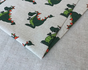 Monster linen dragon fabric / Animated linen fabric / Kids linen fabric / Boy linen fabric