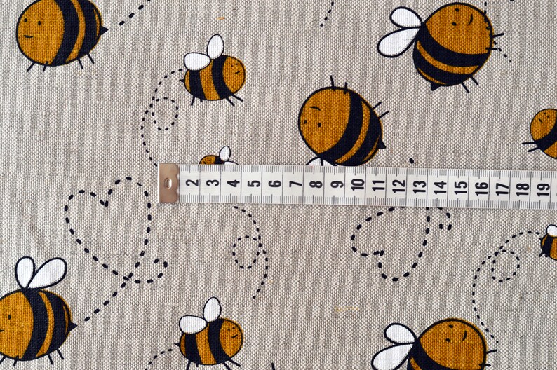 Linen fabric of yellow bee / Bees fabric by the half yard / Etsy