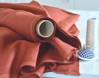 Gloria Rust linen fabric / Thin and soft linen / Brown orange,  medium weight -/+190 gsm, clothes linen