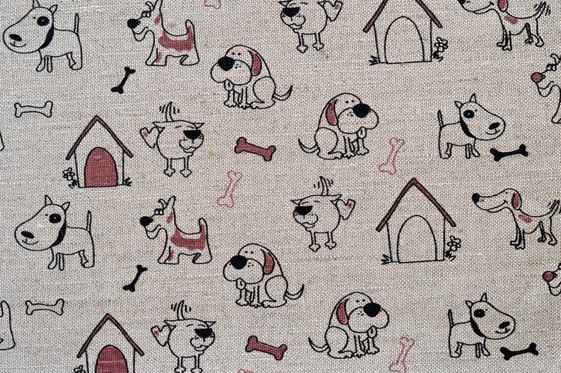 Linen Dog With Kennels Fabric / Grey Cute Dogs Apron Linen Etsy Singapore