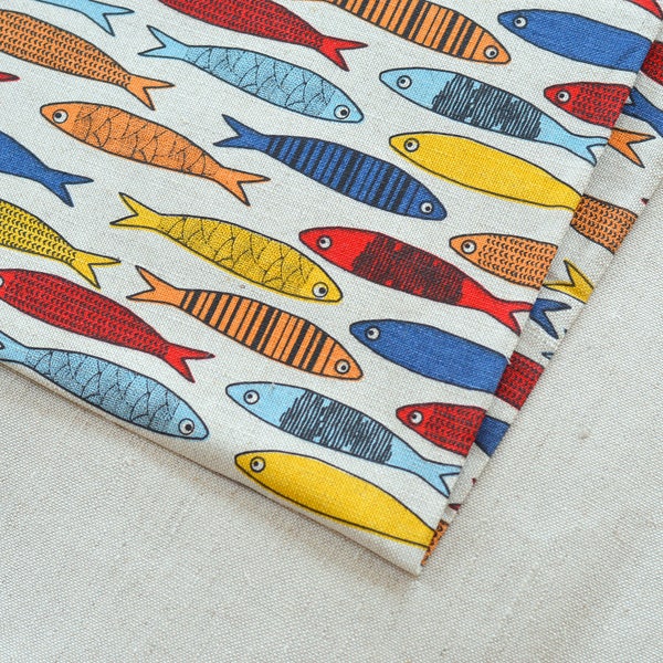 Fish fabric / Colorful linen fabric / Fish pattern fabric / Linen sewing supply/ Backpack sewing material / Cute fish pattern design