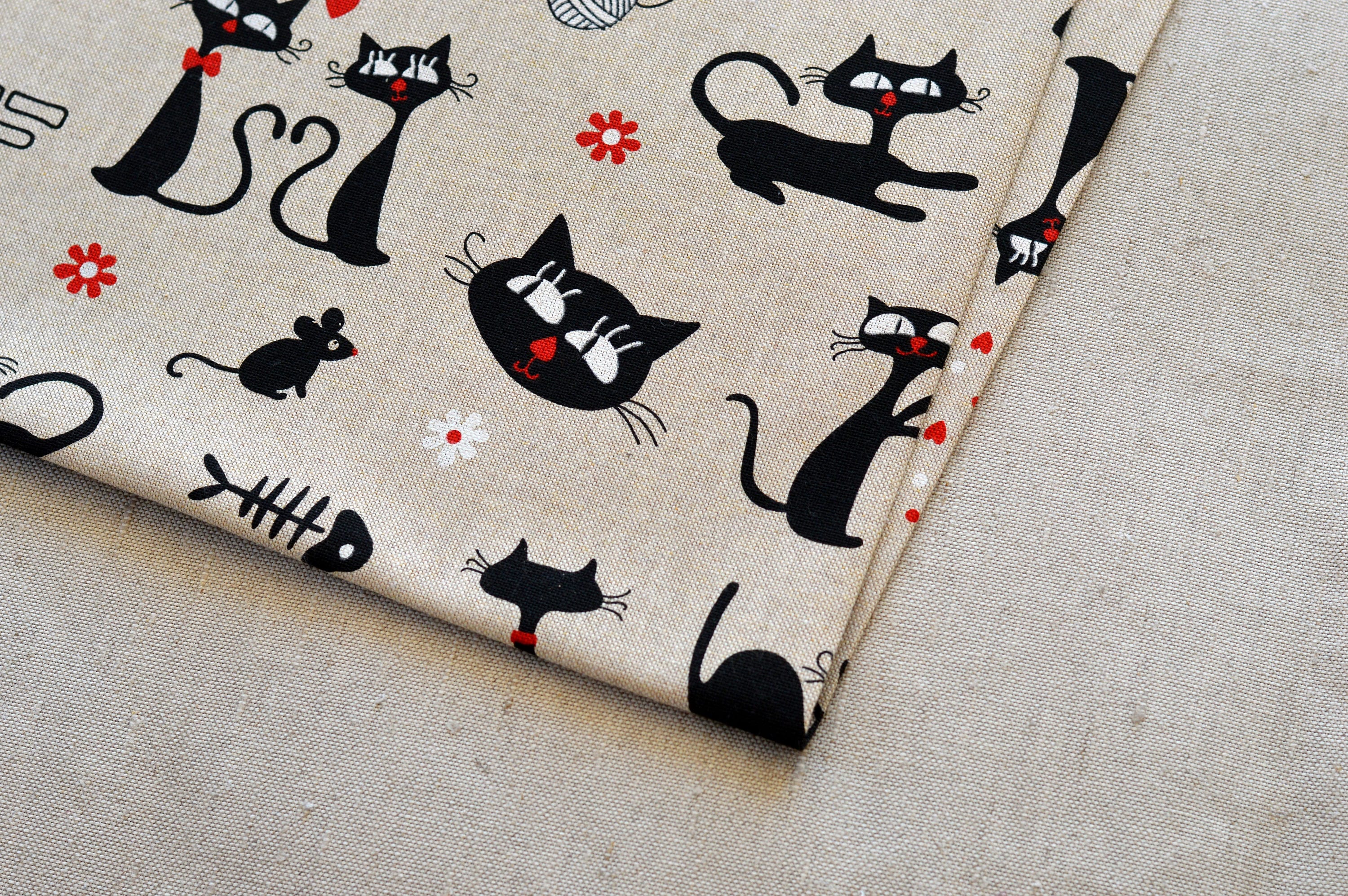 Lovely black cats cotton fabric / Black cat Cotton fabric by Etsy