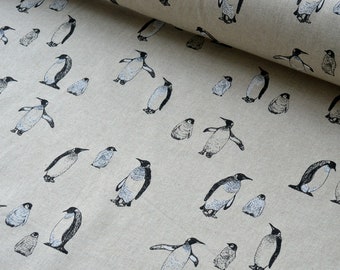 Penguins family cotton fabric \ Antarctic beard print \ Sea animal fabric \ Linen like cotton fabric