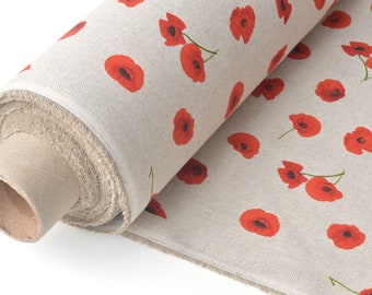 Red poppies cotton fabric /  Curtains fabric / Red flower fabric / Summer flower print
