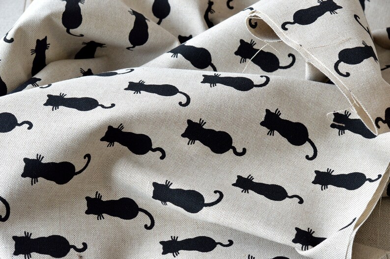 Small black cat print fabric Cute tiny cats Halloween theme fabric Cat lovers material