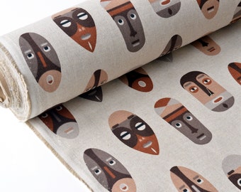 Masquerade mask print  cotton fabric \ Ethnic mask \  African style cotton fabric