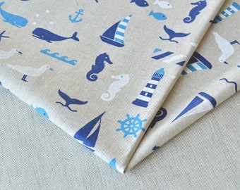 Marine cotton fabric / Sea view fabric / Cotton fabric by half meter / Boy cotton fabric