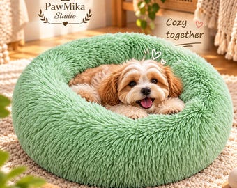 Fluffy Donut Pet Bed, Plush Round Cat and Dog Cushion, Cozy Faux Fur Nest
