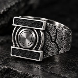 Replika av LANTERN Power Ring - Realistisk GL-ring, svartoxiderad silverring, gotisk statement-ring, mörk sci-fi-ring, superhjälte-ring