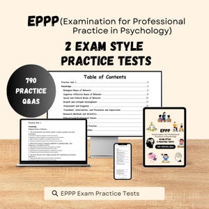 Pode incluir: EPPP Examination for Professional Practice in Psychology 2 exam style practice tests com 790 perguntas e respostas de prática. O conjunto inclui um monitor de computador, um portátil, um smartphone e um tablet com material de estudo.